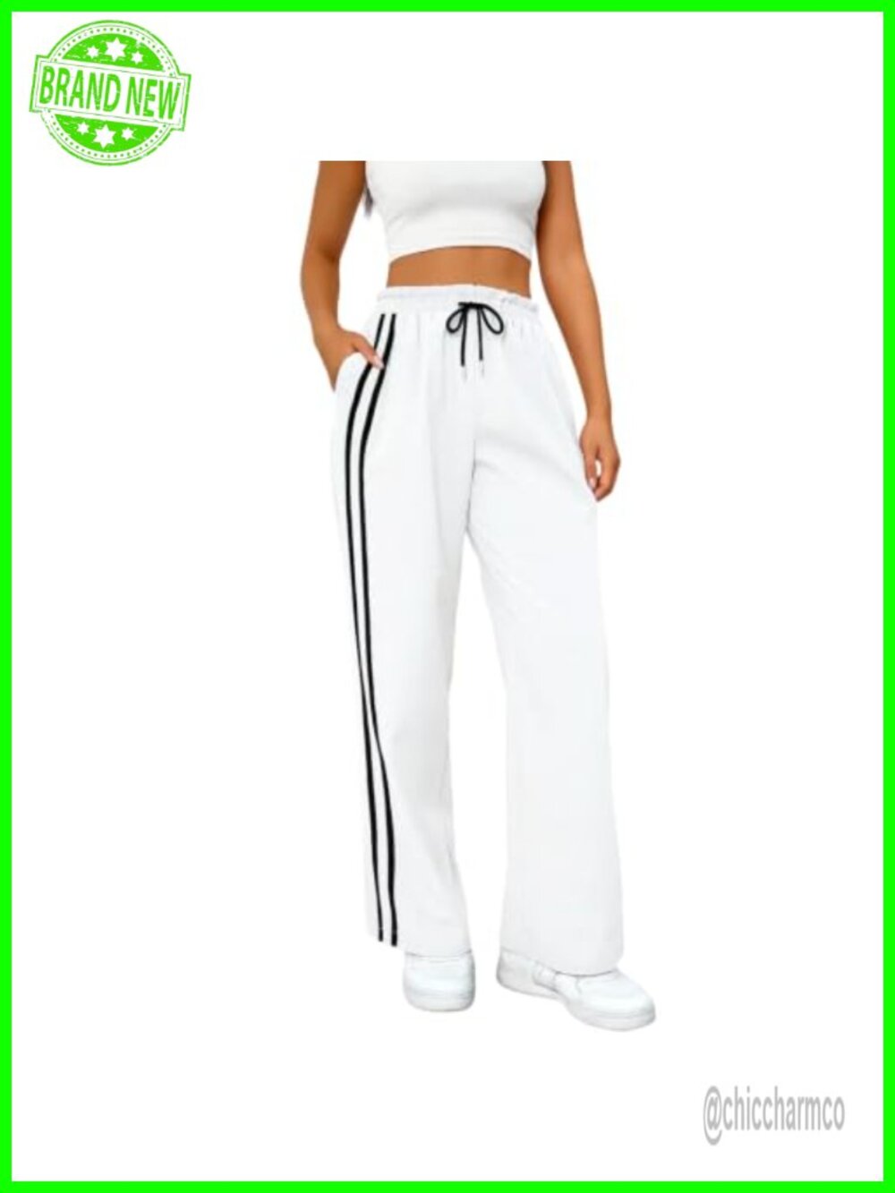 Ruffle Trim Patchwork Sweatpants Elastic Waist Straight Leg Jogger